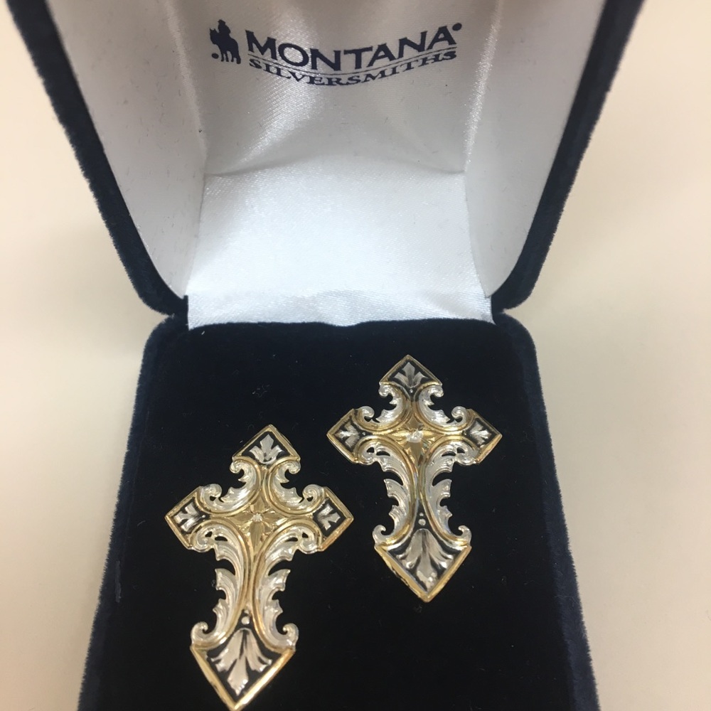 Montana silversmith silver & gold cross earrings